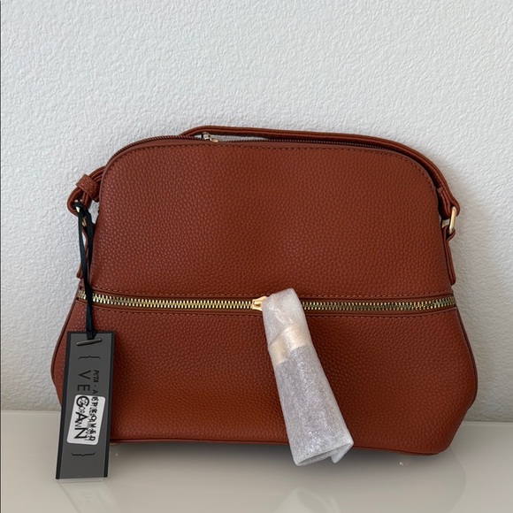 None Handbags - Vegan Leather Brown Crossbody Tassel Bag - Powerhouse Purse